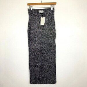 Lama Jouni Slinky Maxi Skirt Medium Black Silver Sparkly Holiday High Slits NEW